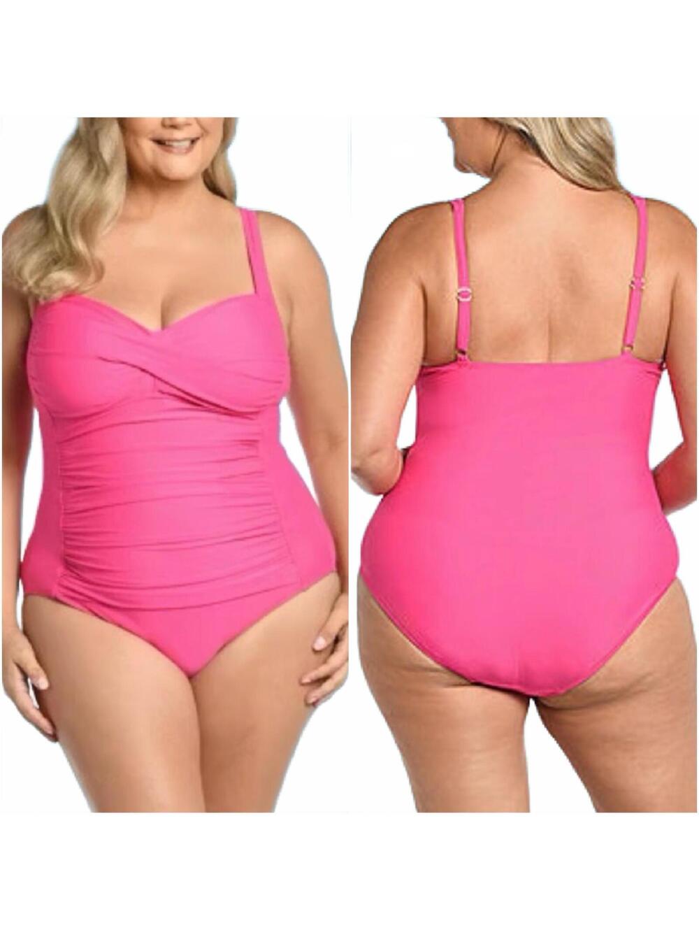 Sonnet Shores Malibu Pink One Piece Ruched Plus Size Swimsuit 24W